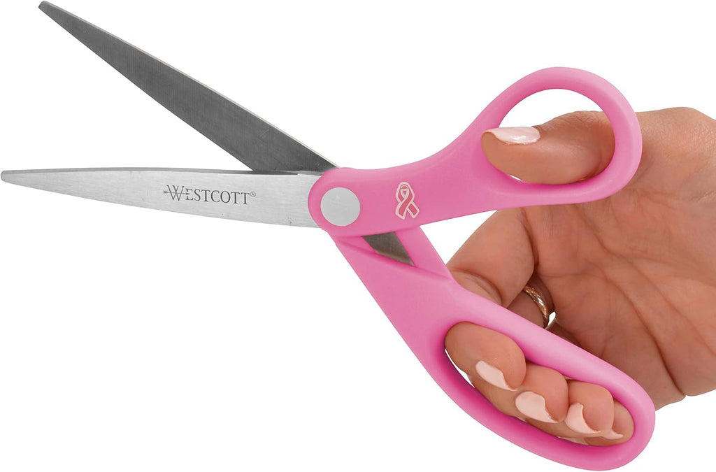 Westcott 15387 8-Inch Pink Ribbon Stainless Steel Scissors For Office and Home