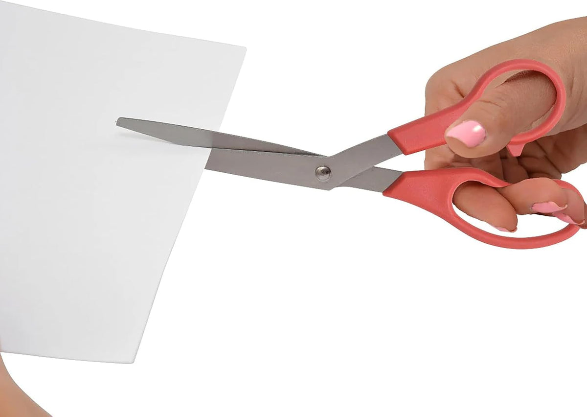 8-Inch Stainless Steel Bent Scissors for Home and Office, Red