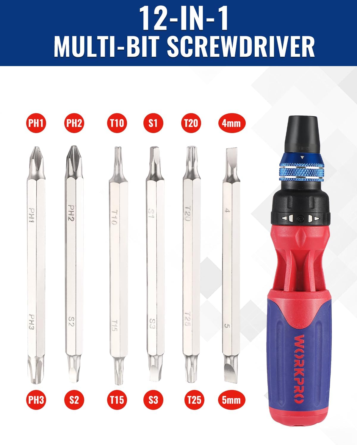WORKPRO 12-in-1 Ratcheting Multi-Bit Screwdriver Set