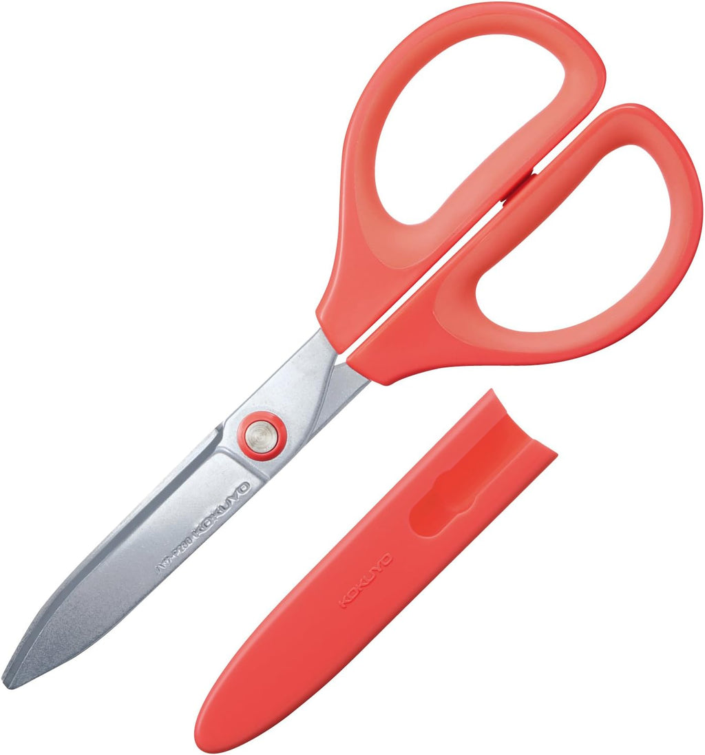 Kokuyo Saxa Glueless Scissors, Red, 3D Blade, Symmetrical Handle for Both Right-hand and Left-hand, with Safety Cap, Japan Import