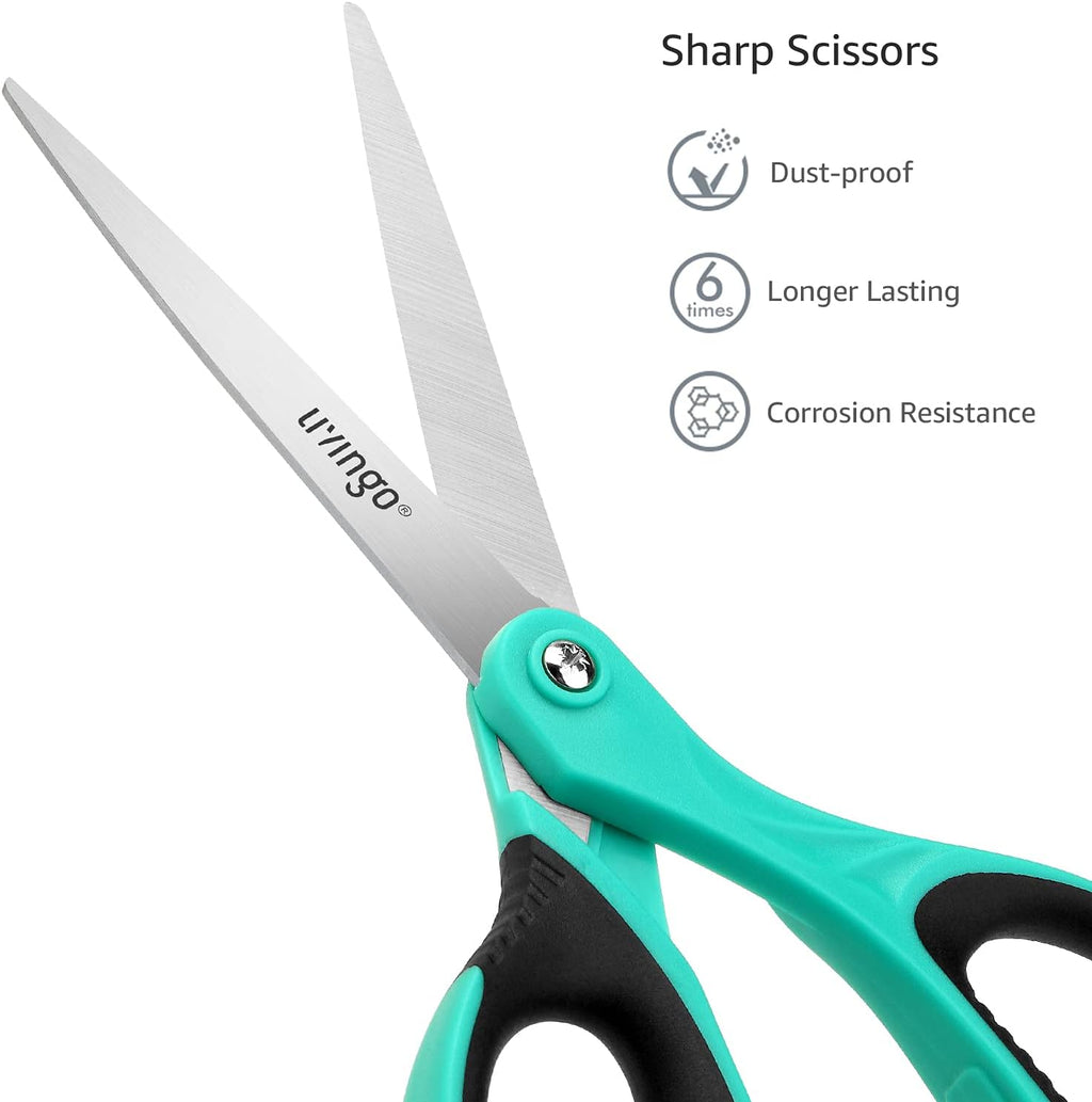 LIVINGO 3 Pack 8.5" Sharp Scissors All Purpose for Cutting Fabric Paper
