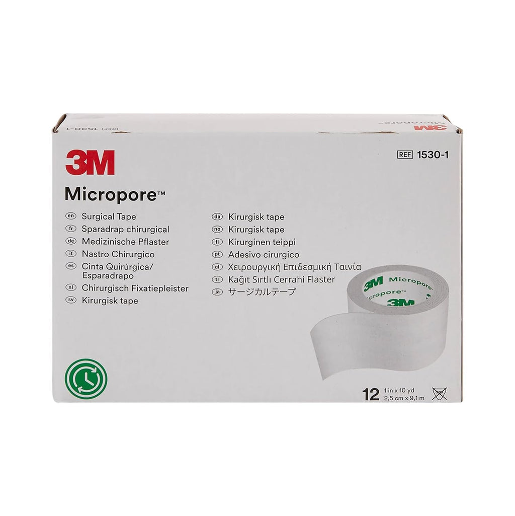 3M Micropore Paper Tape - White, 1" x 10yds (Box of 12)
