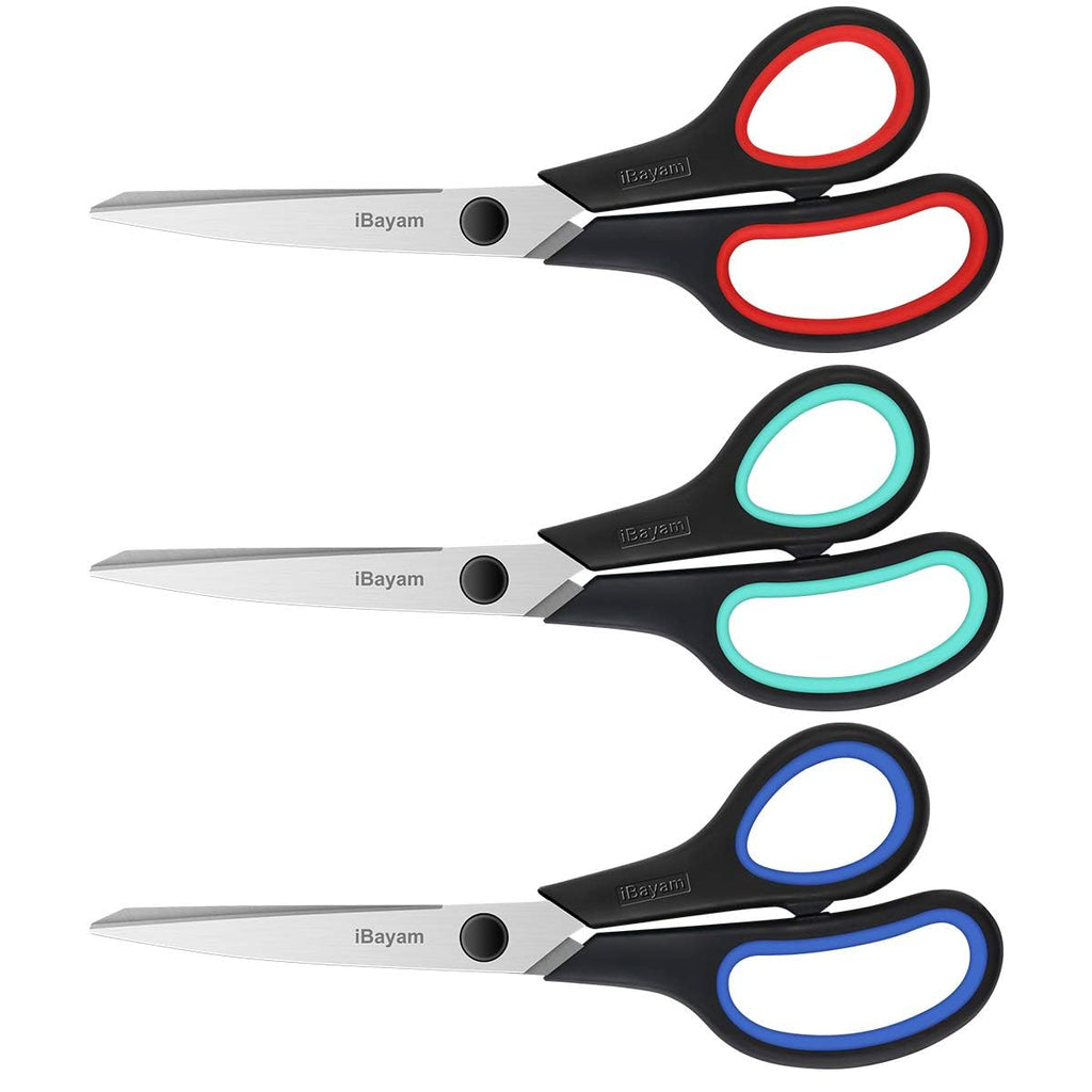 iBayam 8.5" Scissors All Purpose, 2.5mm Sharp Blade, 3 Cute School Office