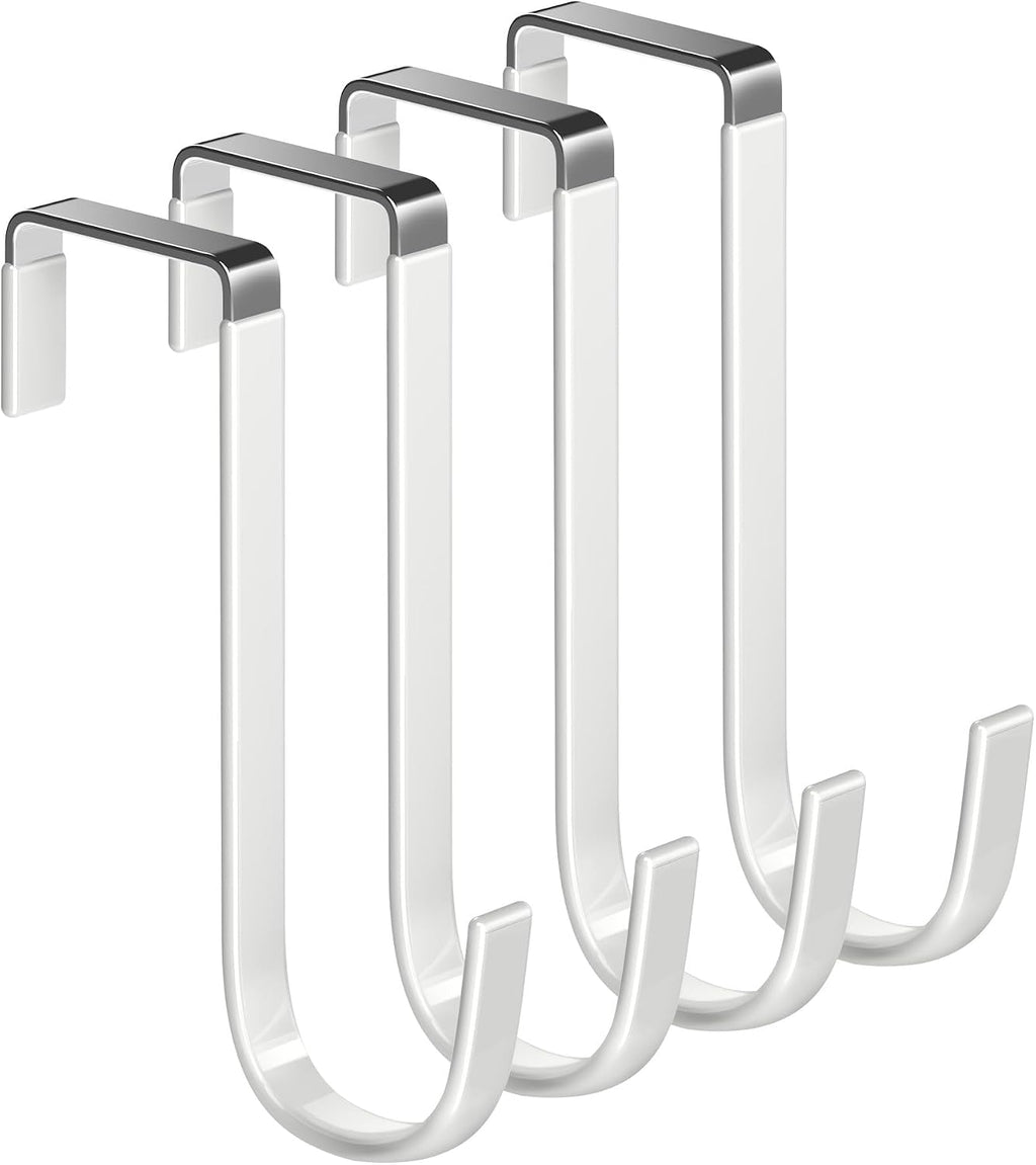 Mars-Rock Single Over Door Steel Hooks 4 Pack Fit 1-3/8" Door 5.5" White
