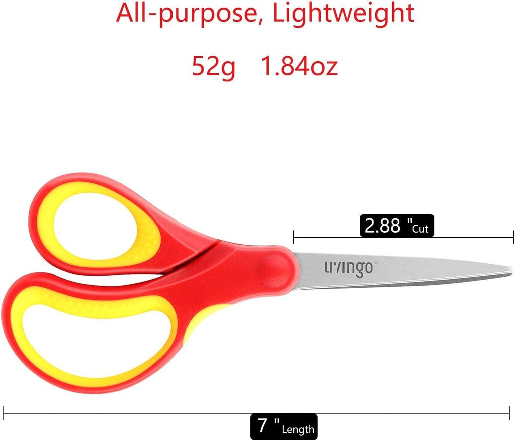 LIVINGO Kids Scissors for School 7" Pointed Tip 3 Pack