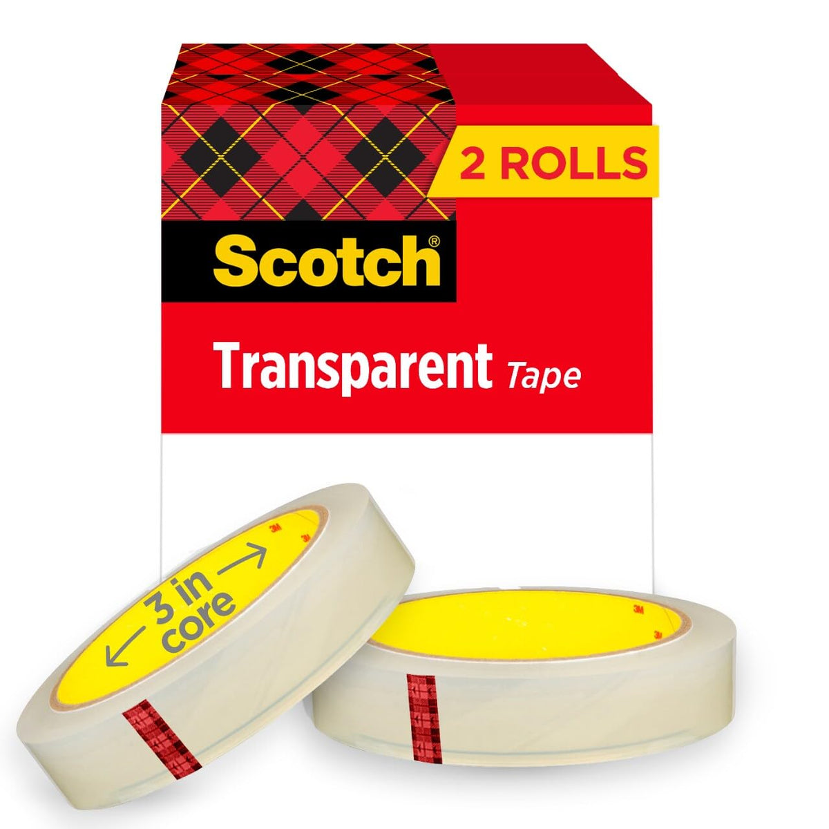 Scotch Brand Transparent Tape, 3/4 x 2592 Inches, 3 Inch Core, 2 Rolls