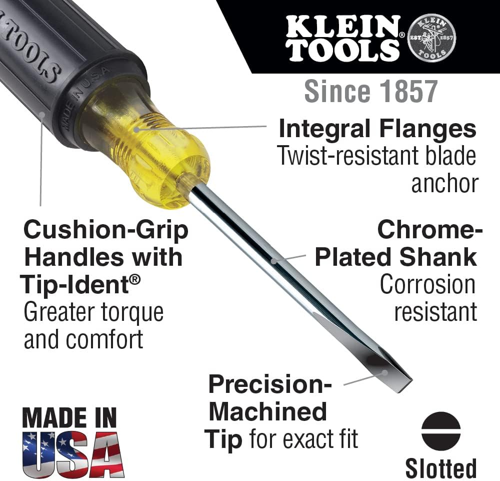 Klein Tools 85074 6-Piece Screwdriver Set, Made in USA, Includes 3 All-Purpose Flathead, 3 Phillips, Cushion-Grip Comfort, Precision Machined Screwdrivers