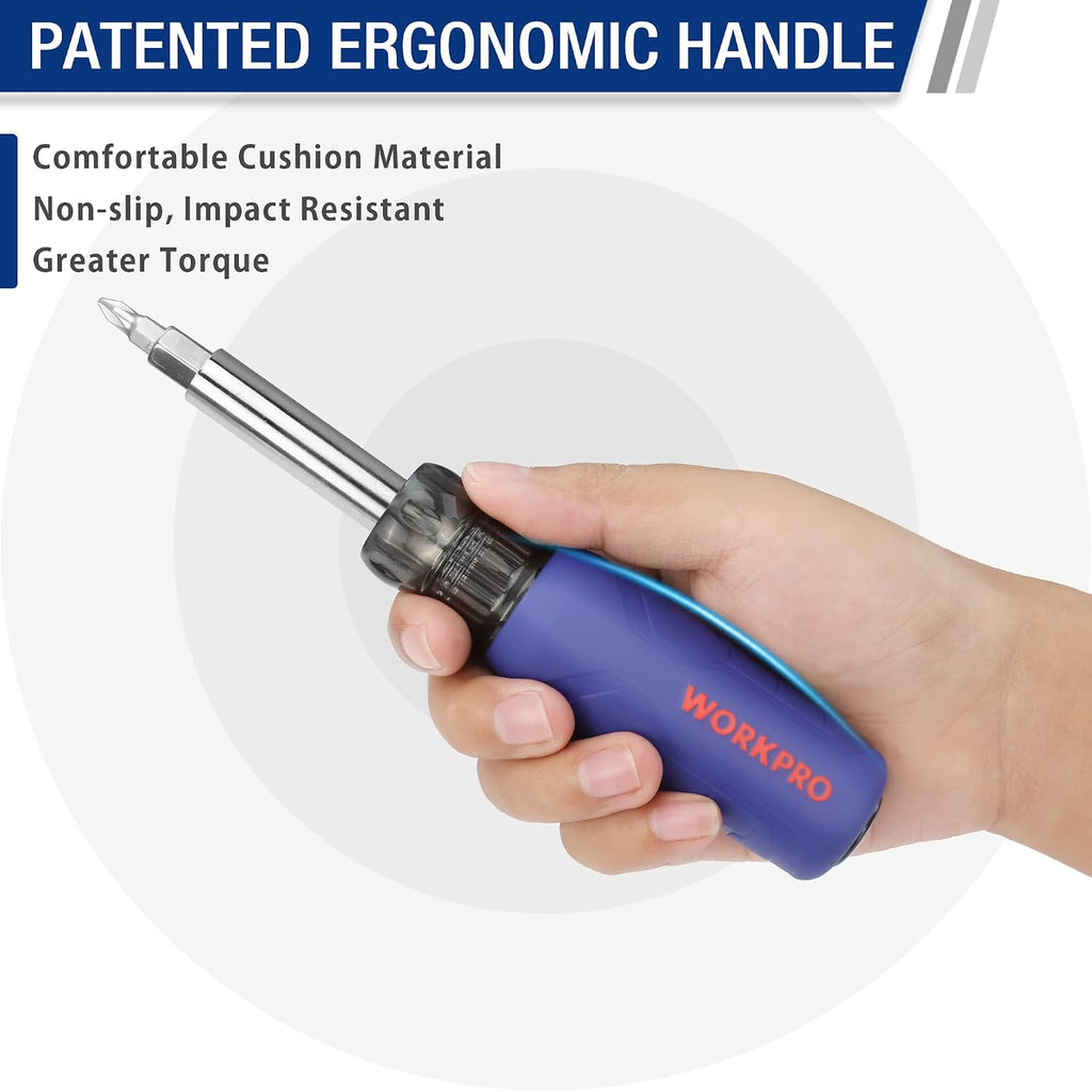 WORKPRO 11-in-1 Screwdriver/Nut Driver Set Tool Comfort Grip, All in One Multi-bit, Portable Screw-driver, 8 Bits (Philips/Slotted/Torx/Square), 3 Nut Driver Sizes
