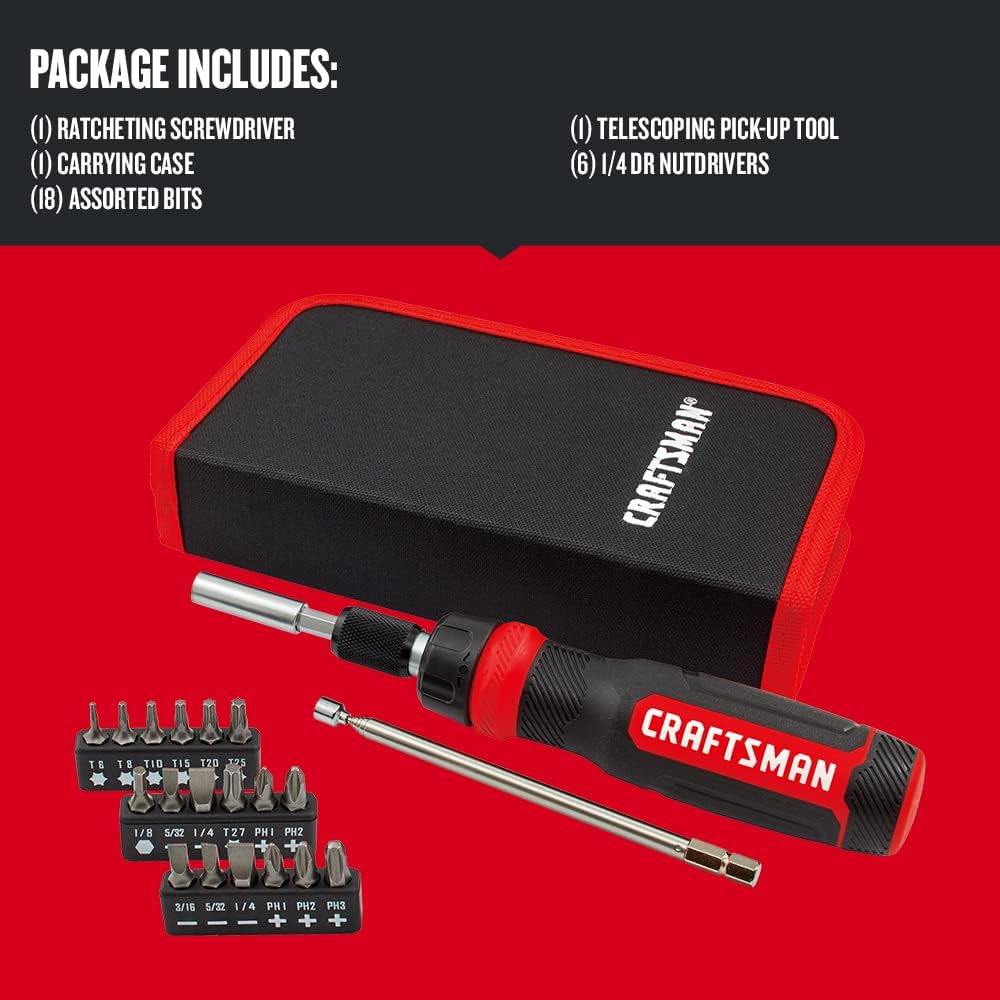 CRAFTSMAN Ratcheting Screwdriver, Multibit Set, 26-Piece (CMHT68001)