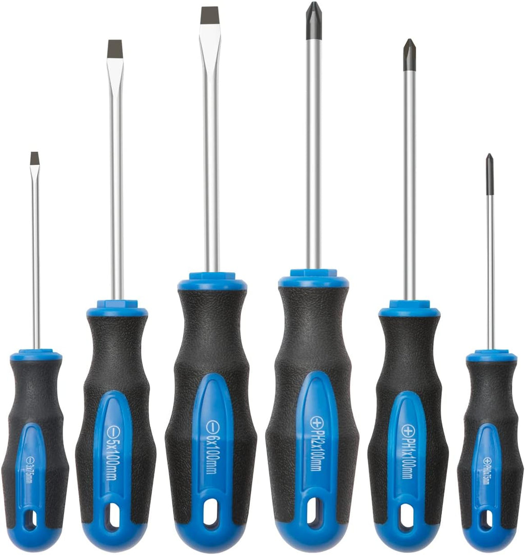 ROTATION 6PC Magnetic Tip Screwdriver Set, 3 Phillips and 3 Flat