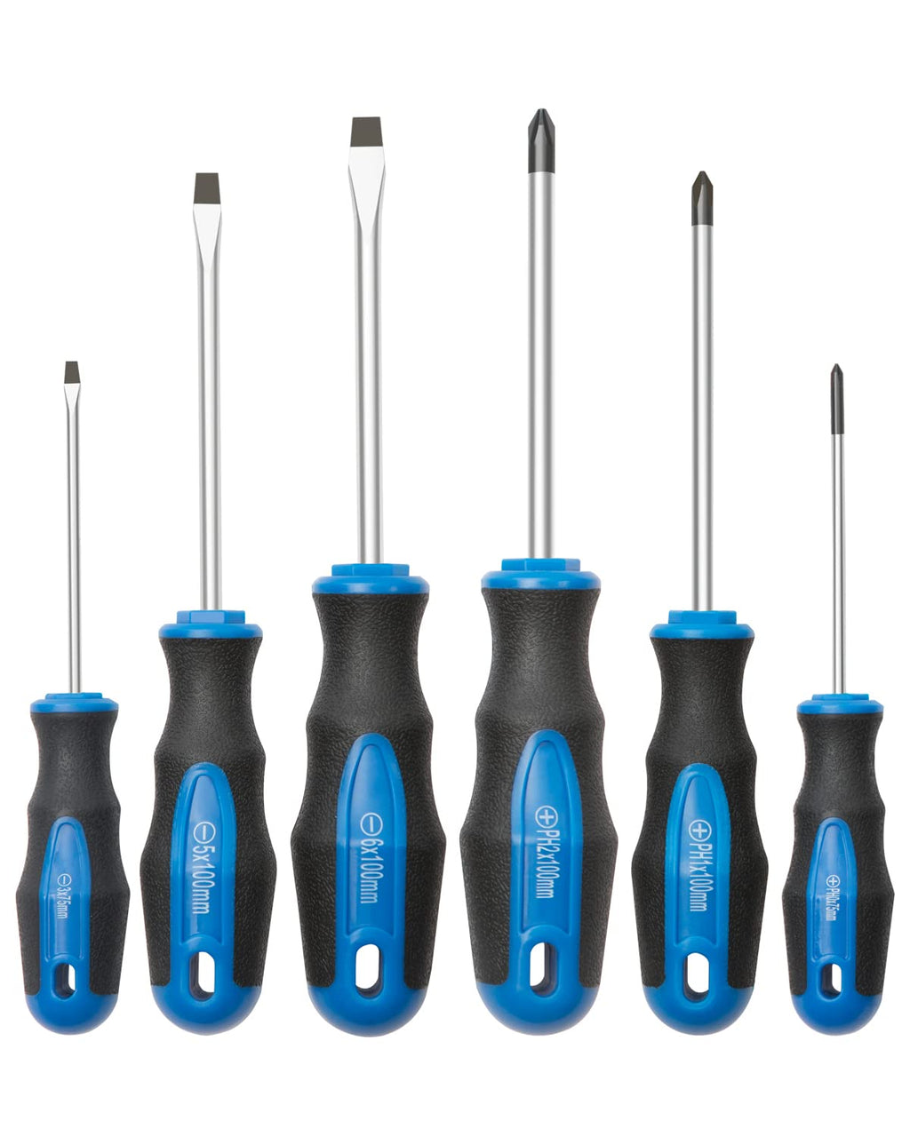ROTATION 6PC Magnetic Tip Screwdriver Set, 3 Phillips and 3 Flat