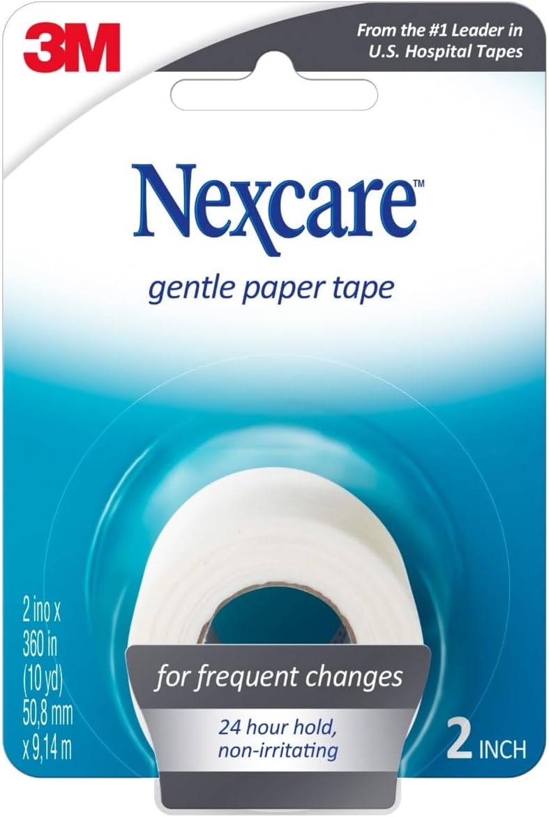Nexcare Gentle Paper First Aid Tape, 2 in x 10 yd, Hypoallergenic Medical Surgical Tape for Sensitive Skin, Latex Free, 1 Count (Pack of 2)