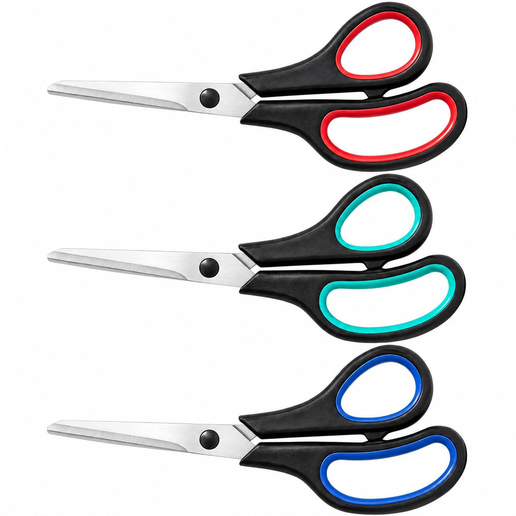 Scissors All Purpose 3 Pack, 8" Stainless Steel Sewing Craft Scissors for Office, Sharp Cutting Tools for Adults Teachers, School Supplies Bulk, Home Office School Essentials for Paper Shear Fabric
