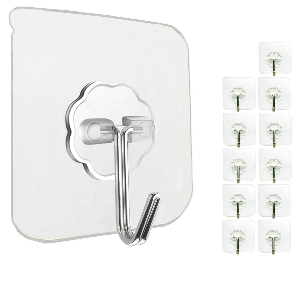 24 Pack Adhesive Wall Hooks 33LB Heavy Duty No Drill Clear Sticky Hooks