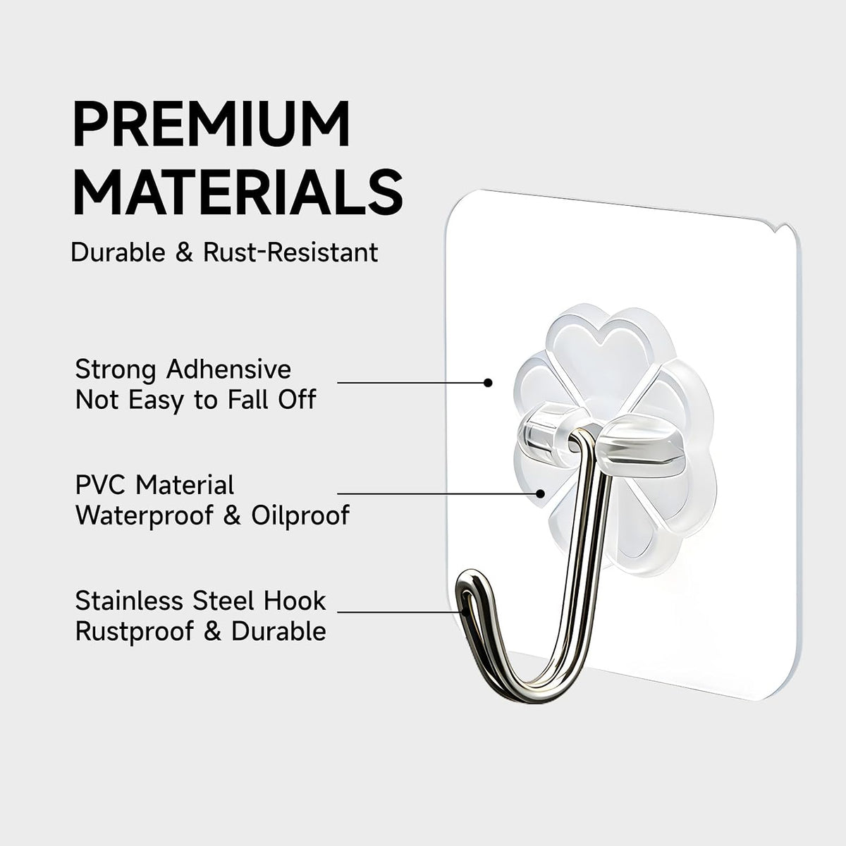 16 Pack Crystal Clear Adhesive Hooks for Hanging, Heavy Duty 22lb