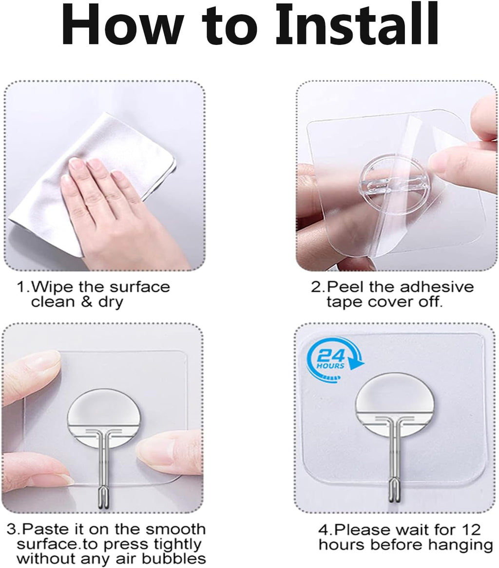 Adhesive Wall Hooks No Drill Clear Heavy Duty, 13LB Sticky 12 Pack