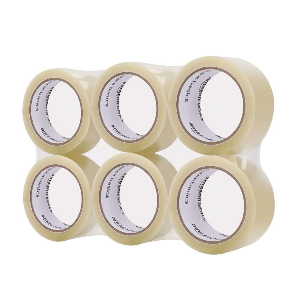 Amazon Basics Shipping Packing Tape for Moving and Sealing Boxes, Clear, 1.9 in x 60.3 yards, 1.8mil Thickness, 6 Rolls