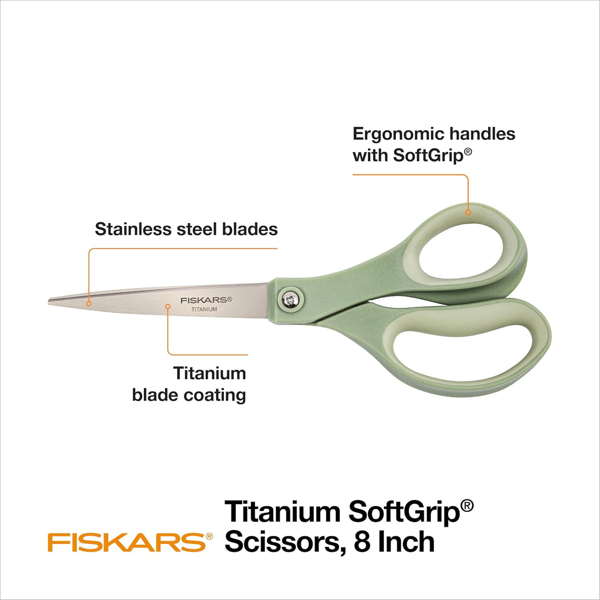 Fiskars 8” SoftGrip Titanium All Purpose Scissors for Office, 3-Pack