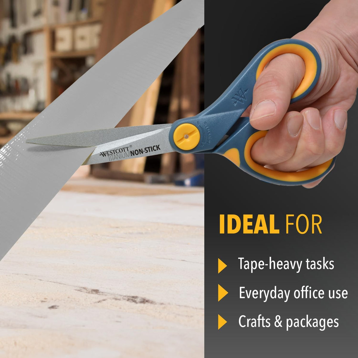 Westcott 8-Inch Non-Stick Titanium Scissors For Office and Home - Glide Adjust Technology - Grey/Yellow Craft, Fabric Scissors - 6 Pack