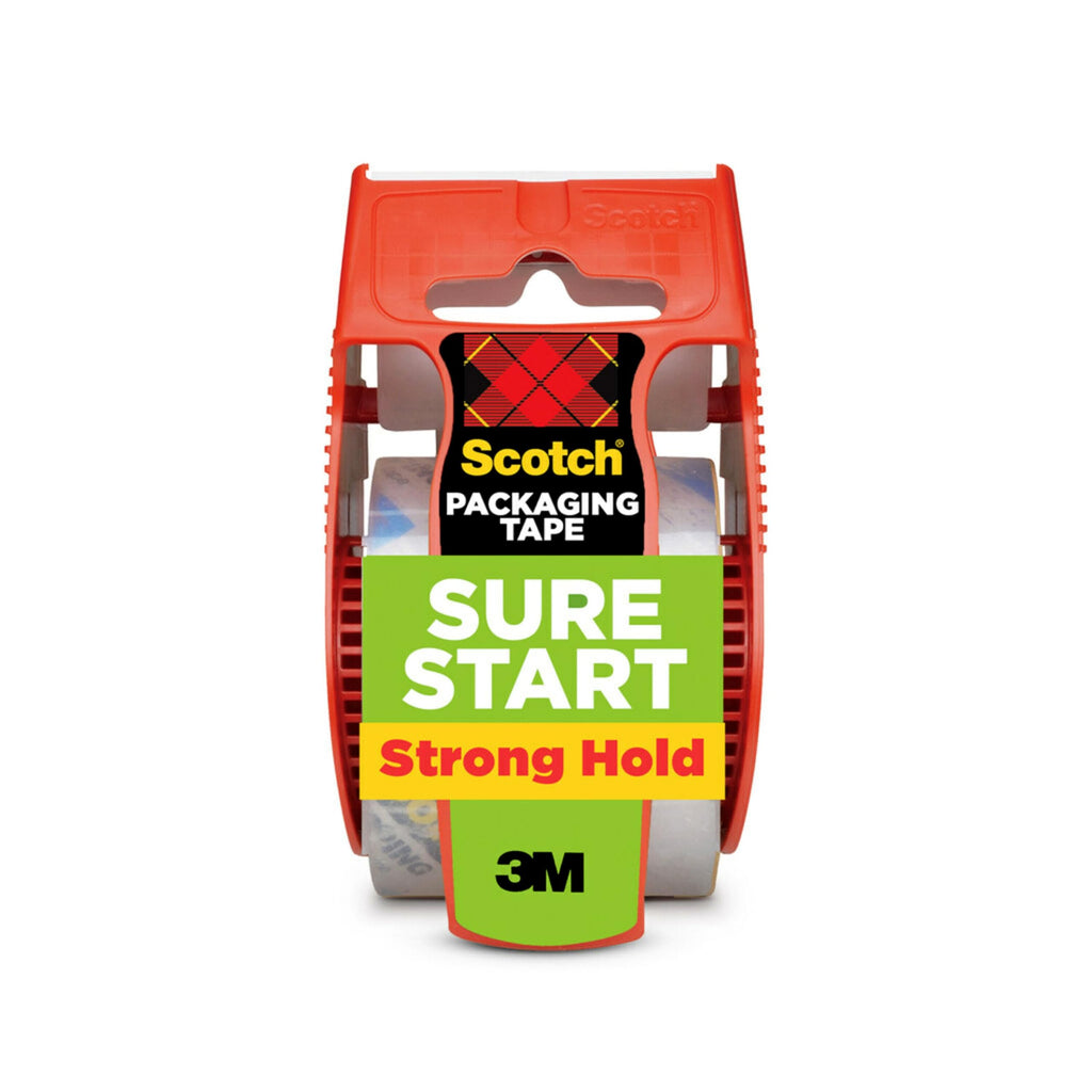 Scotch Sure Start Packing Tape, Clear, Quiet Unwind and Easy Start, Moving Supplies, 1.88 inch x 22.2 Yard, 2 Tape Rolls with Dispensers