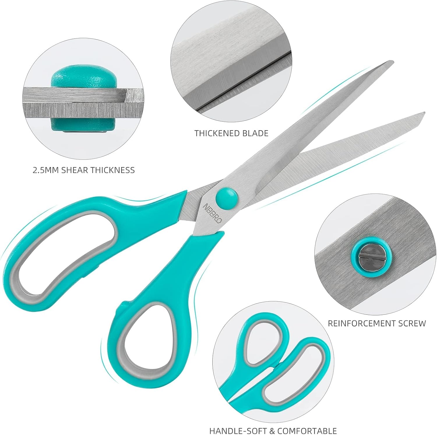 Scissors All Purpose,8.5'' Scissors for office Bulk 3-Pack Stainless Steel Sharp for Home School Sewing Fabric Craft Supplies