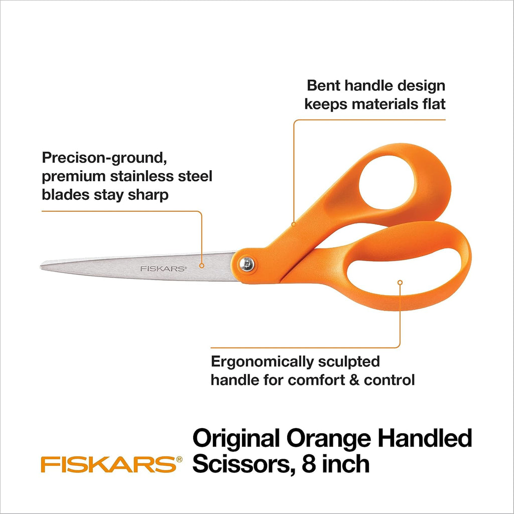 Fiskars 8" Original Orange-Handled Craft & Fabric Scissors, All Purpose