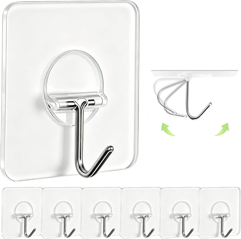 JINSHUNFA Adhesive Wall Hooks No Drill Clear Heavy Duty,13LB Sticky 8 Pack