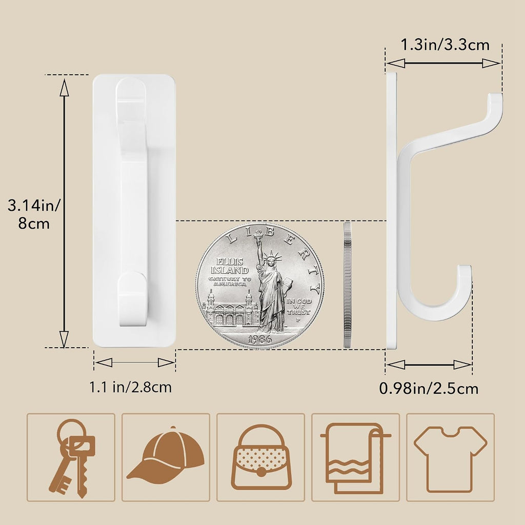 pickpiff Wall Hooks for Coat and Towel: 13LB Strong Adhesive Door Hanger Stick on, White 4 Pack