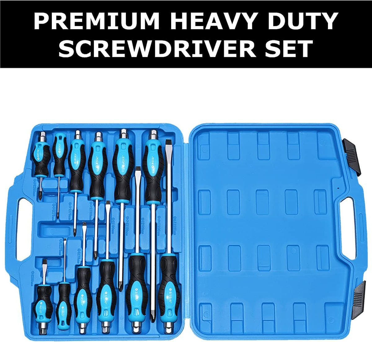 12-Piece Magnetic Screwdriver Set, Heavy Duty Screwdriver Set Go-Thru Steel Blades, High Torque 6 Phillips & 6 Flat Head Tips Screwdrivers Set with Case