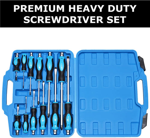 12-Piece Magnetic Screwdriver Set, Heavy Duty Screwdriver Set Go-Thru Steel Blades, High Torque 6 Phillips & 6 Flat Head Tips Screwdrivers Set with Case
