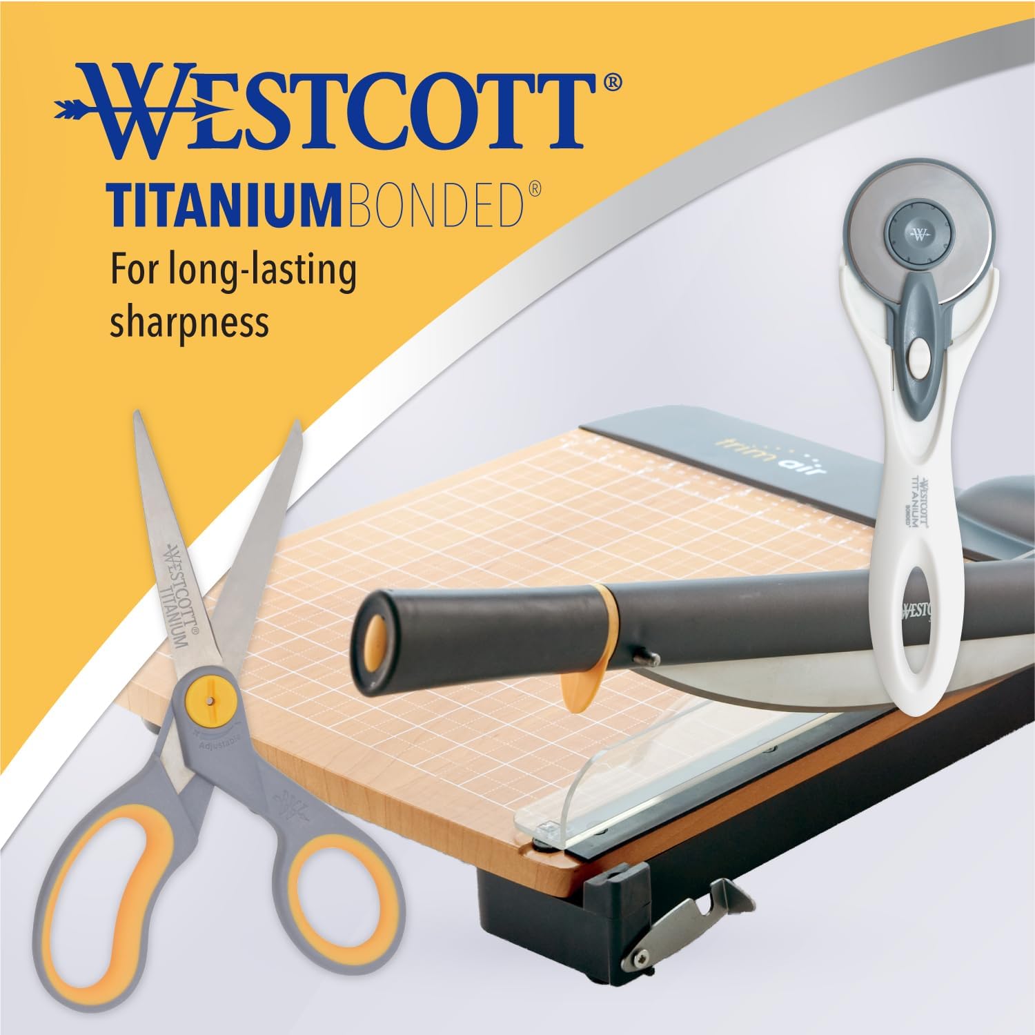 Westcott 8-Inch Titanium-Bonded Scissors with Adjustable Glide Feature for Office and Home - Gray/Yellow