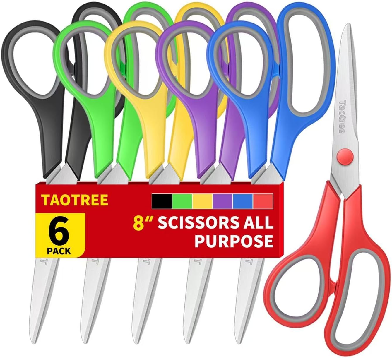 Scissors Bulk Set of 6-Pack, Taotree 8"Scissors All Purpose Heavy Duty