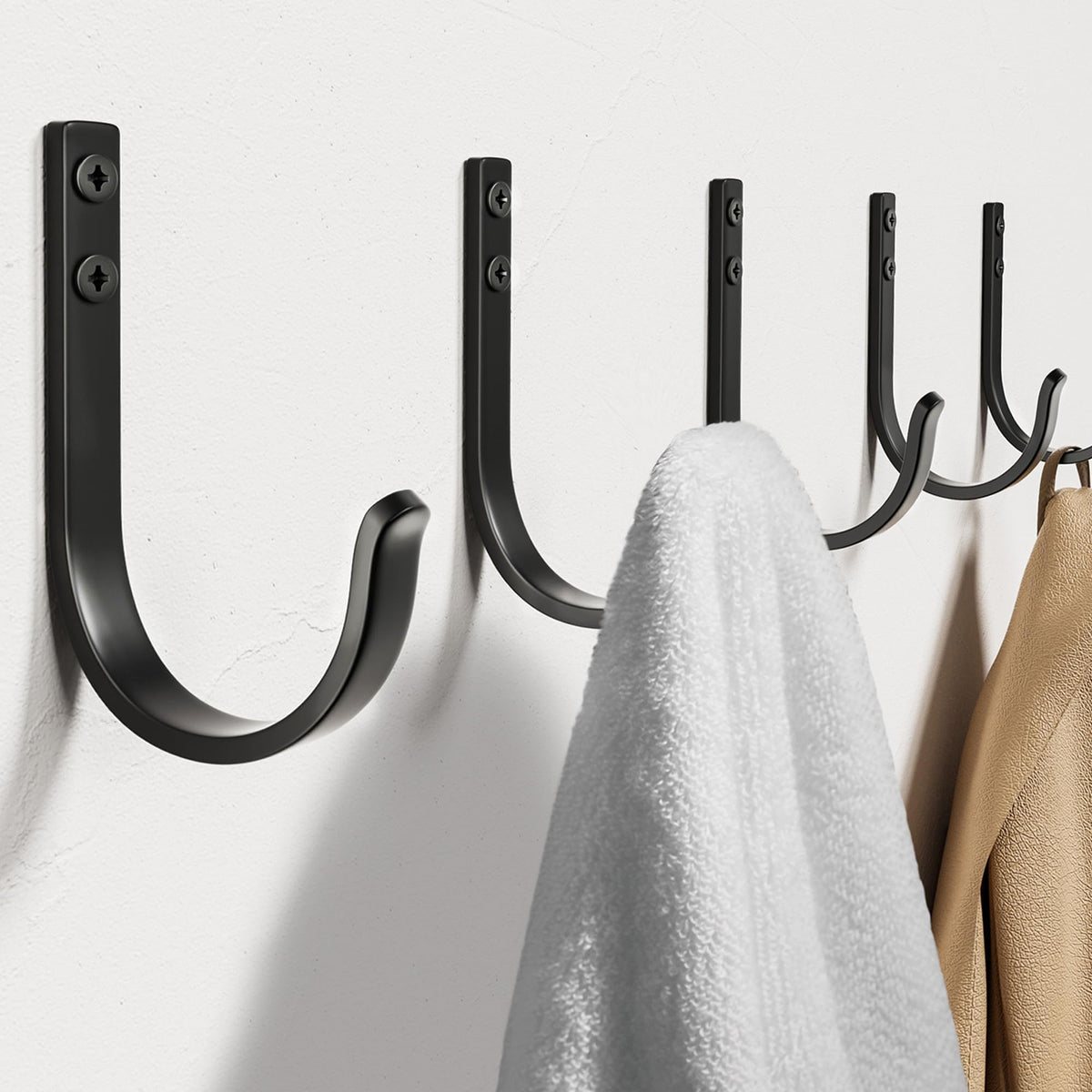 22LB Wall Hooks for Hanging Towel/Coat, Black 5 Pack