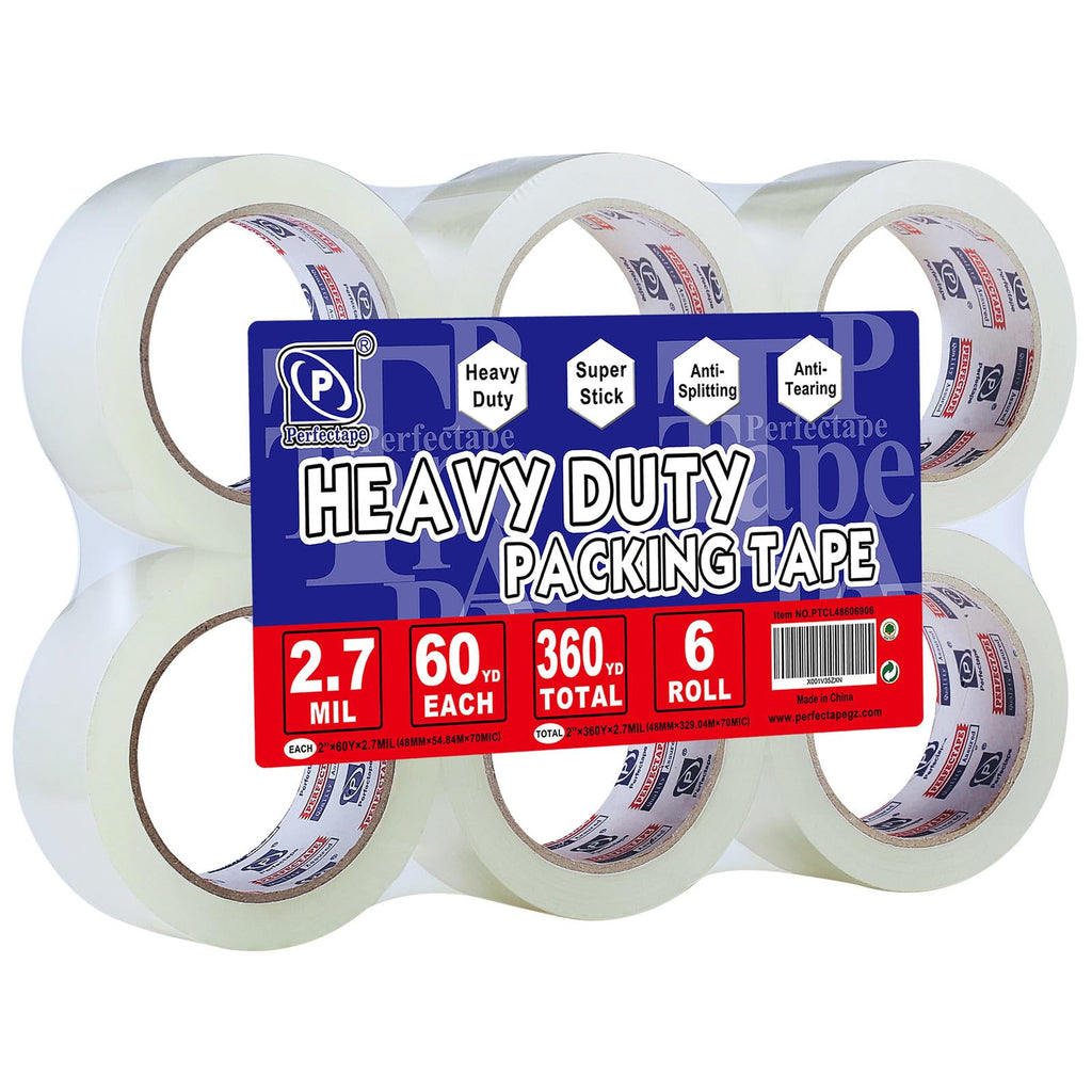 P PERFECTAPE Heavy Duty Packing Tape 6 Rolls, Clear, 2.7 mil, 1.88" x 60Y