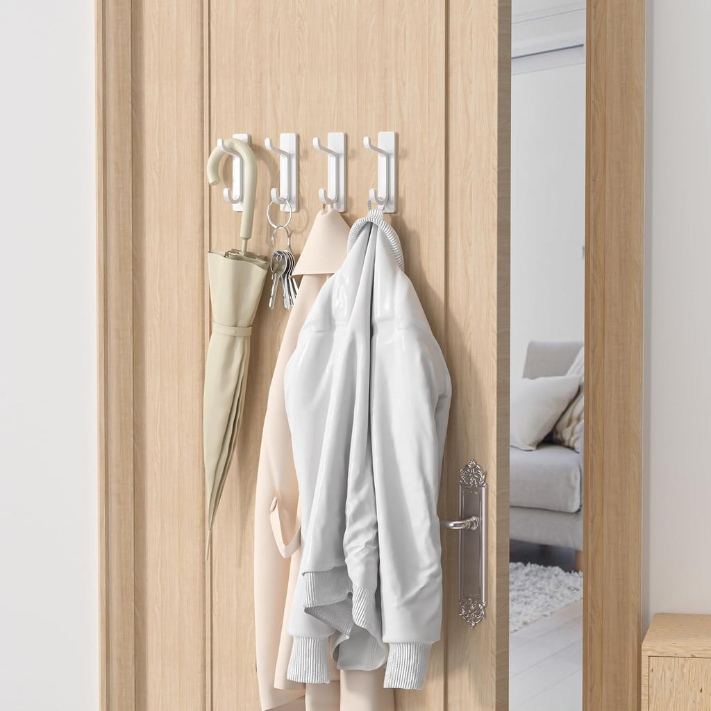 pickpiff Wall Hooks for Coat and Towel: 13LB Strong Adhesive Door Hanger Stick on, White 4 Pack