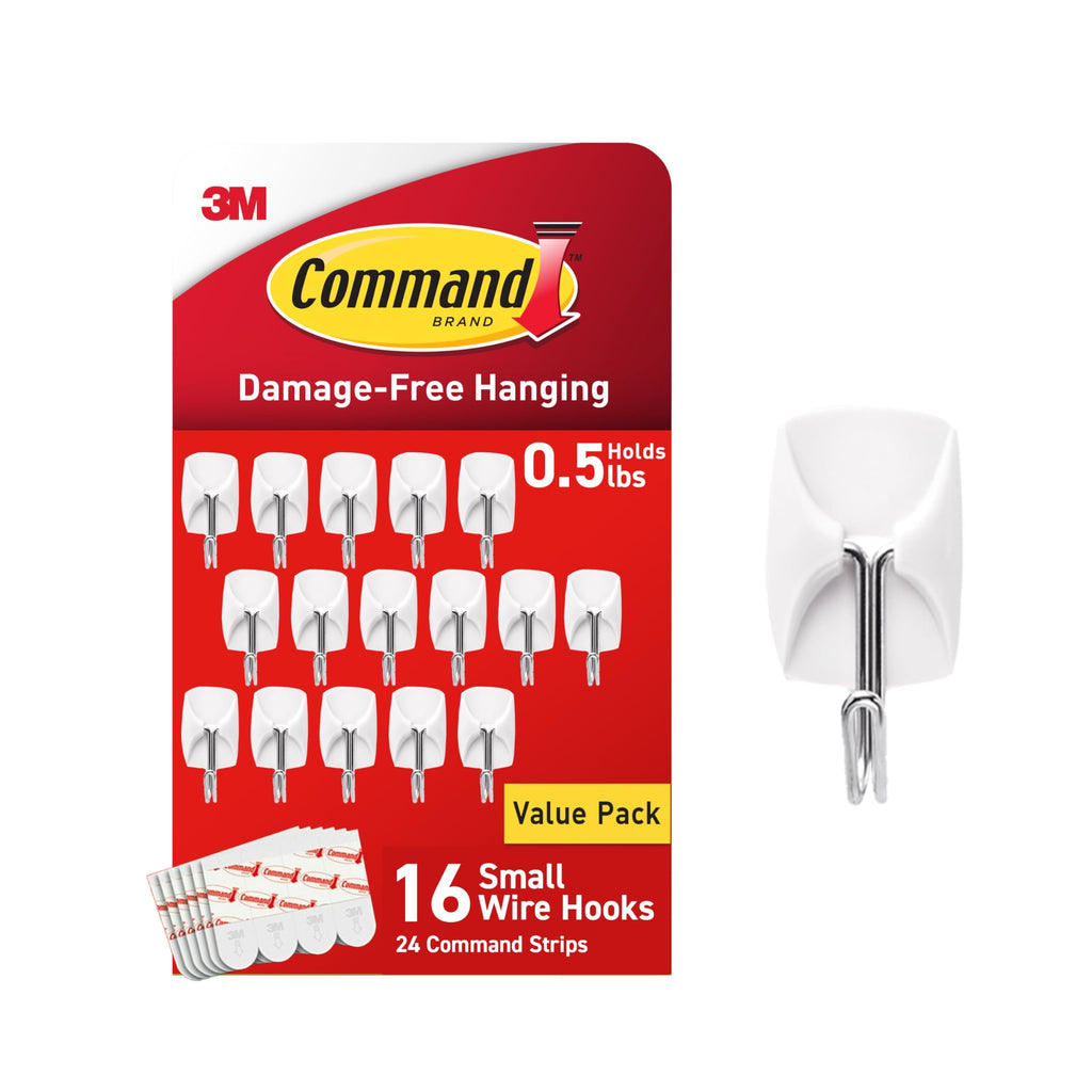 Command Small White Wire Hooks, 16 Hooks, 24 Strips