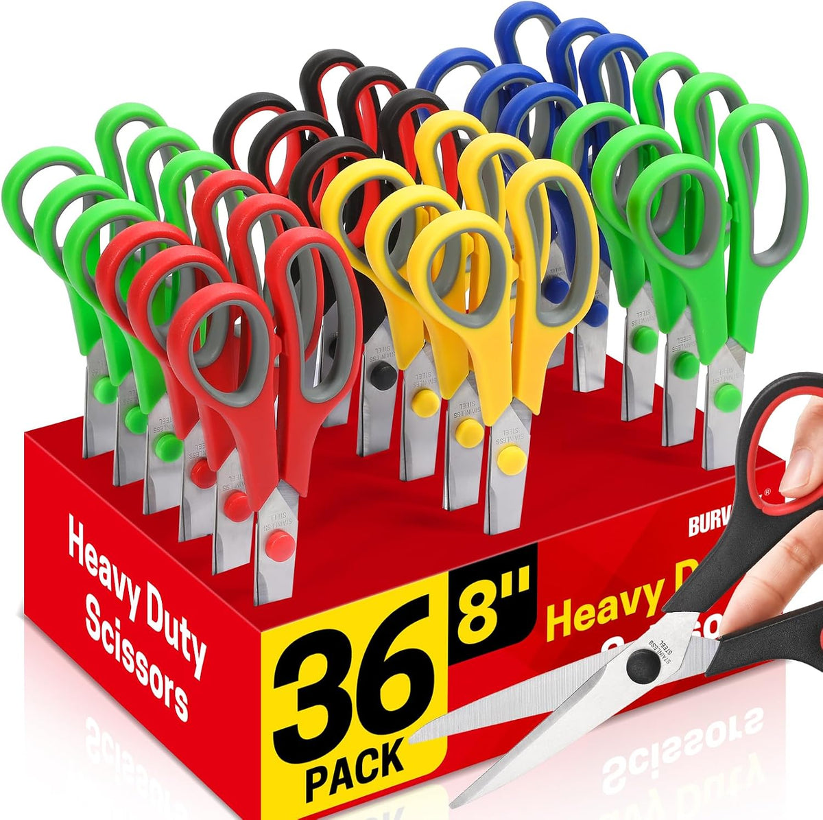 BURVAGY 36 Pack 8" Scissors All Purpose, Heavy Duty Scissors for Office