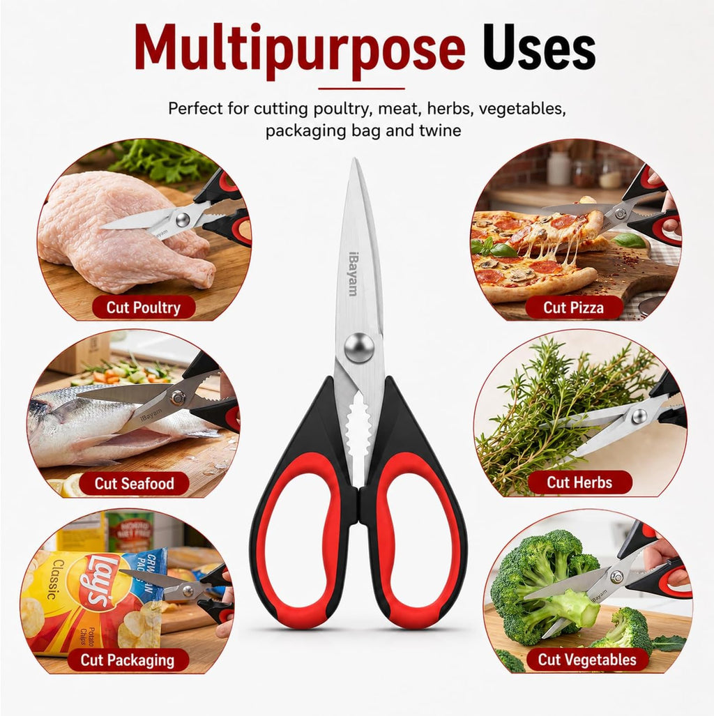 iBayam 3-Pack 8.7" Kitchen Scissors All Purpose Heavy Duty Shears w/Sheath