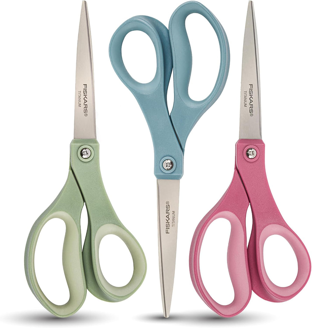 Fiskars 8” SoftGrip Titanium All Purpose Scissors for Office, 3-Pack