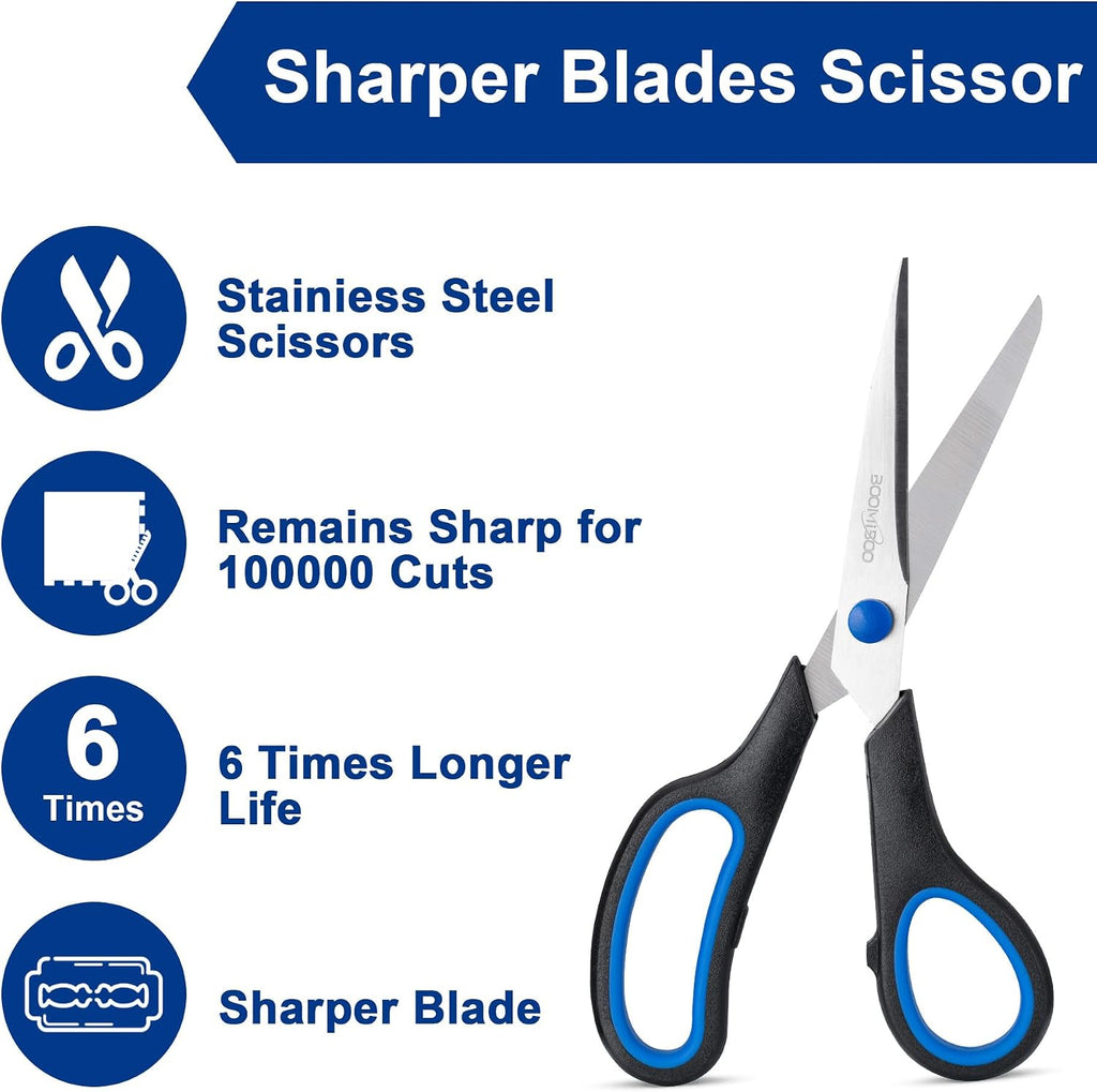 6PCS 8" Scissors,Sharp Stainless Steel All Purpose for Office School Crafts