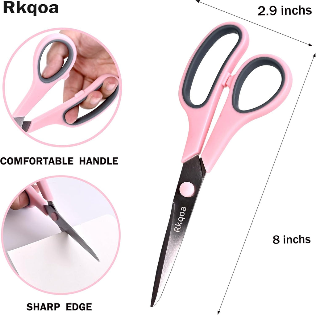 Black 6 Scissors Pack, Rkqoa 8" All Purpose Sharp Scissor for Everyday Use