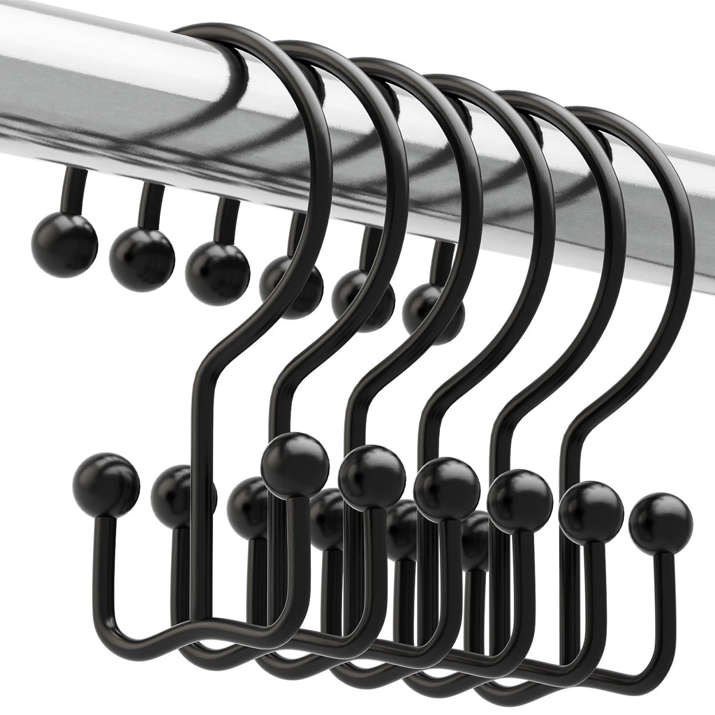 Titanker Shower Curtain Hooks Rings, Rust Resistant Metal Double Glide Shower Hooks Rings for Bathroom Shower Rods Curtains, Set of 12 Hooks - Nickel