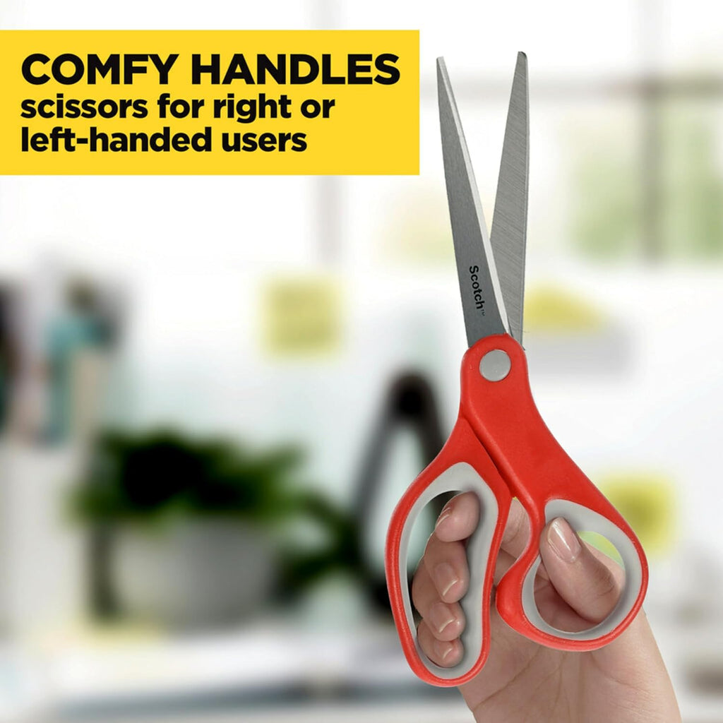 Scotch Multi-Purpose Stainless Steel Scissors, 8 Inches, Red & Gray, Great for Home, School and Office