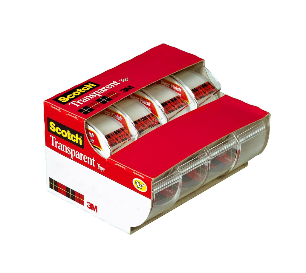 Scotch Transparent Tape, 3/4 x 850 Inches, 4 Dispensered Rolls, Clear