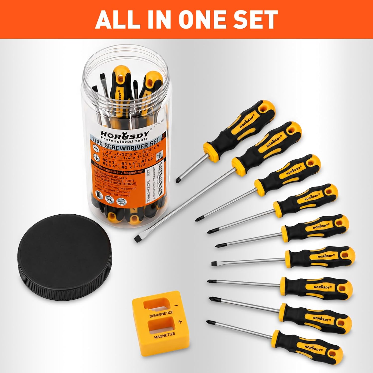 HORUSDY 11-Pieces Magnetic Screw driver, Magnetic 5 Phillips and 5 Flat Head Tips for Fastening and Loosening Seized