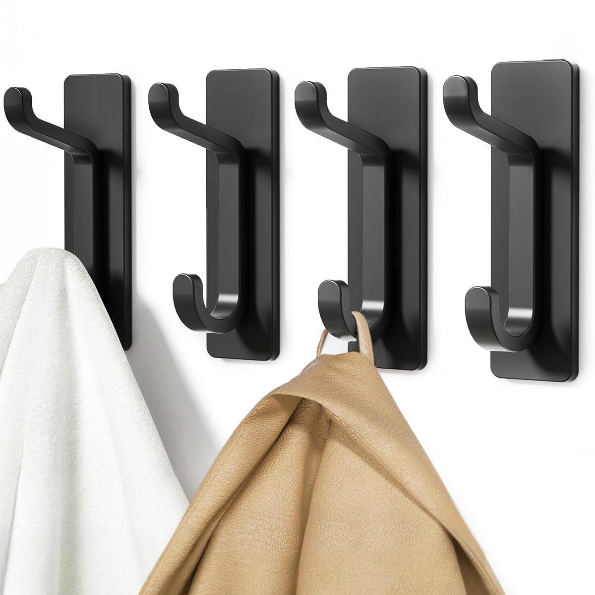 pickpiff Self Adhesive Hooks, Extra Sticky 10LB (Max), Heavy Duty Stainless, Stick On Wall and Door Hooks for Hanging, Bathroom Towel Hooks and Coat Hooks, Robe Hook Wall Mounted, Gold, 4 Pack