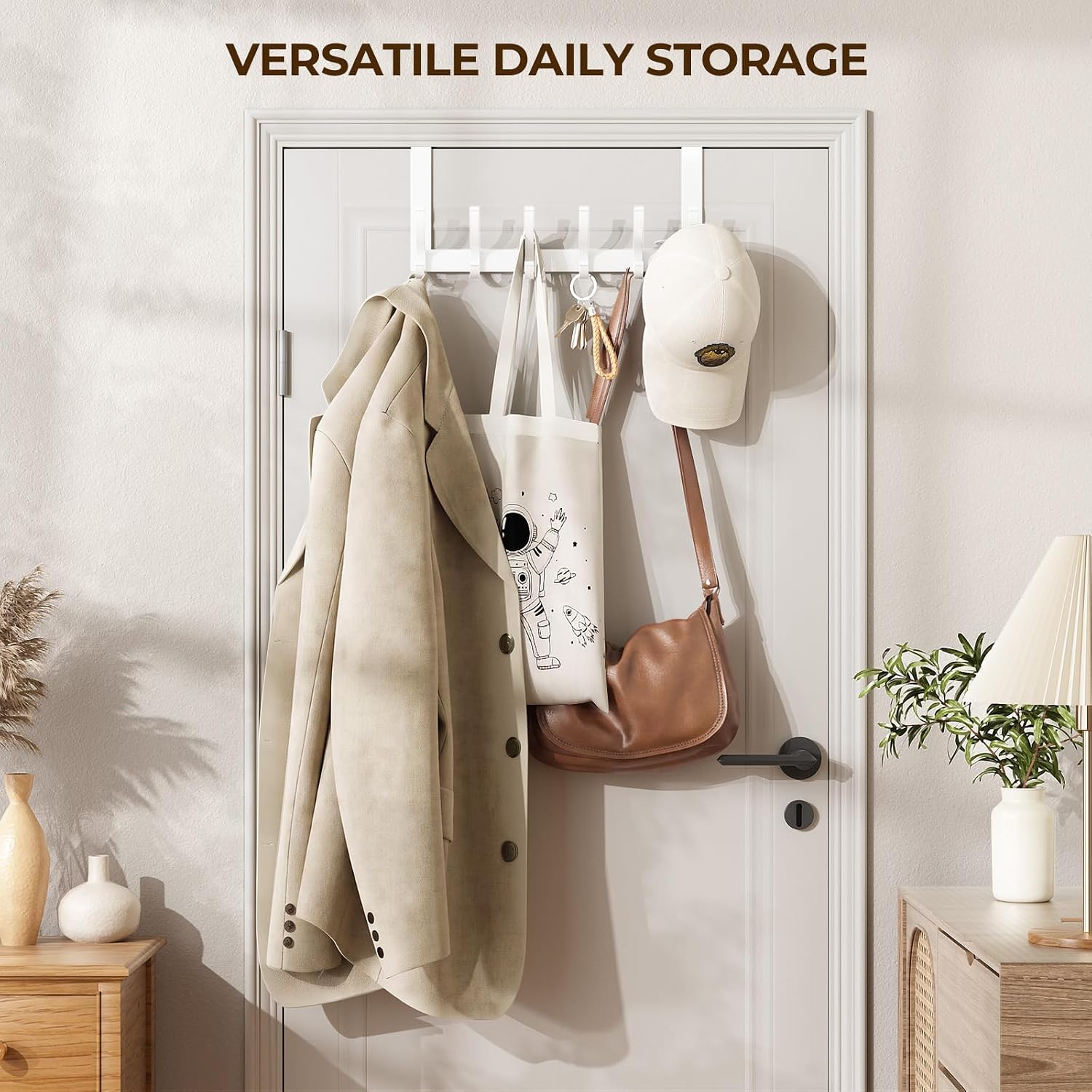 Optish Over The Door Hooks, Door Hanger Hooks for Hanging, Over The Doors Towel Racks for Bathroom, Coat Rack Dorm Essentials (1Pack, White, Fit 1-3/4" Doors)