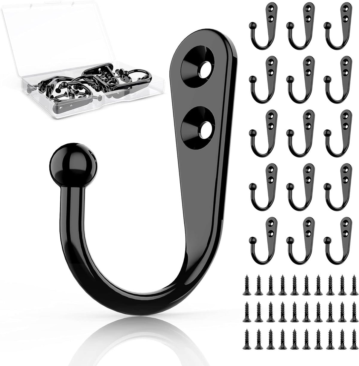 ZAYBOD 15 Pack Black Wall Hooks, Premium Zinc Alloy Coat Hook