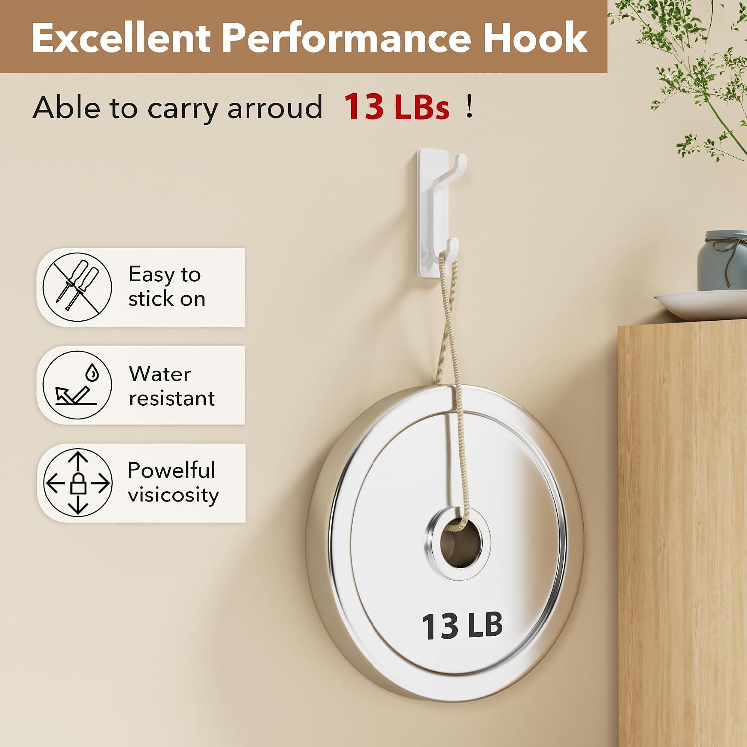 pickpiff Wall Hooks for Coat and Towel: 13LB Strong Adhesive Door Hanger Stick on, White 4 Pack