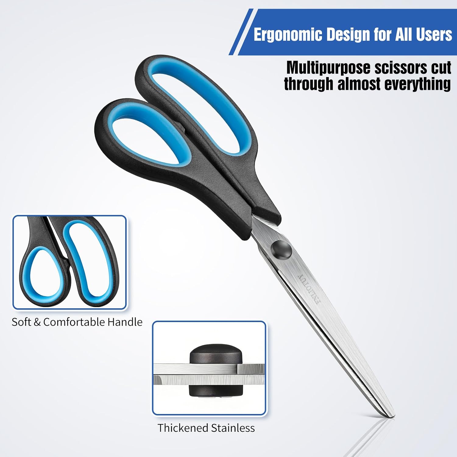 3-Pack 8" Scissors, Stainless Steel Craft Scissors, All Purpose Heavy Duty Scissors with Ultra Sharp Blades & Ergonomic Comfort Grip Handles, for Office, Home, School, Sewing & Crafts